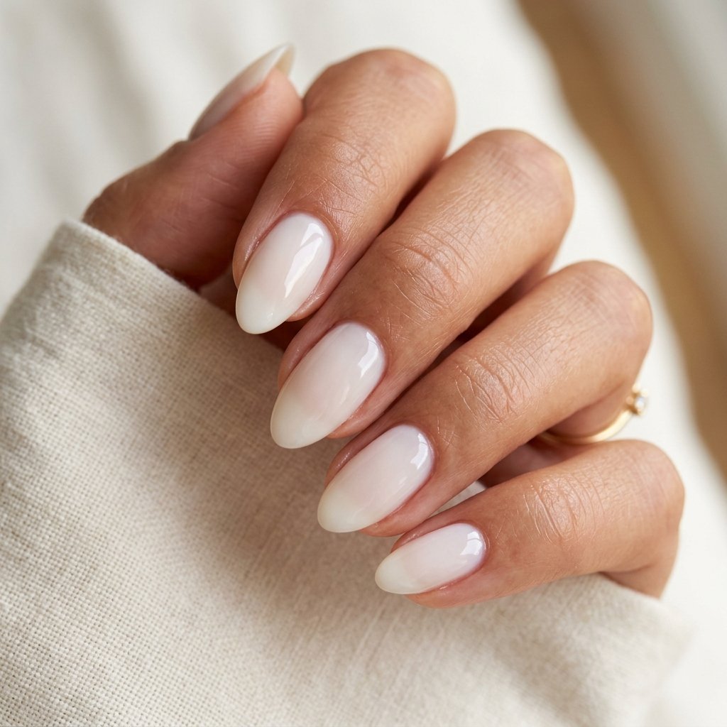 Milky White Short Almond Nails