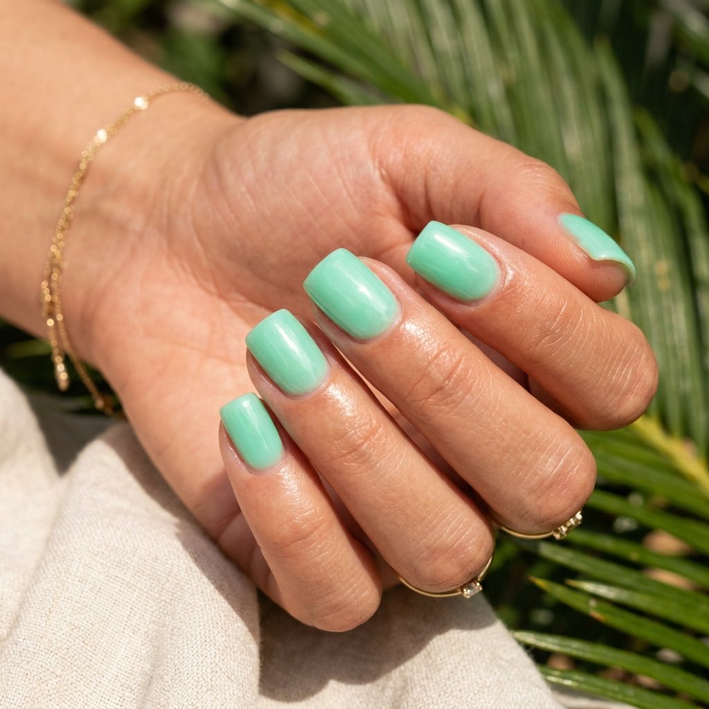 Glazed Mint Green Short Square Nails