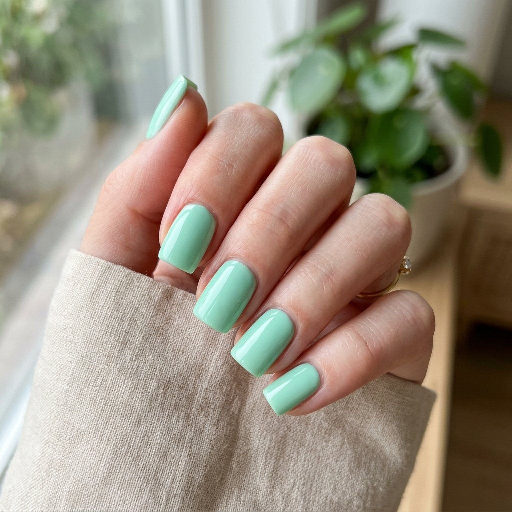 Mint Green Short Square Nails
