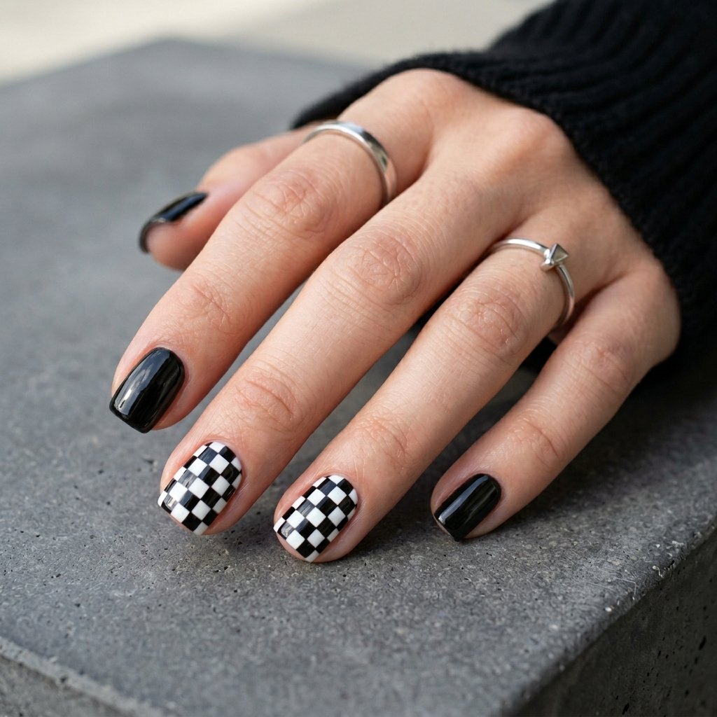 Checkerboard Pattern on Short Square Nails