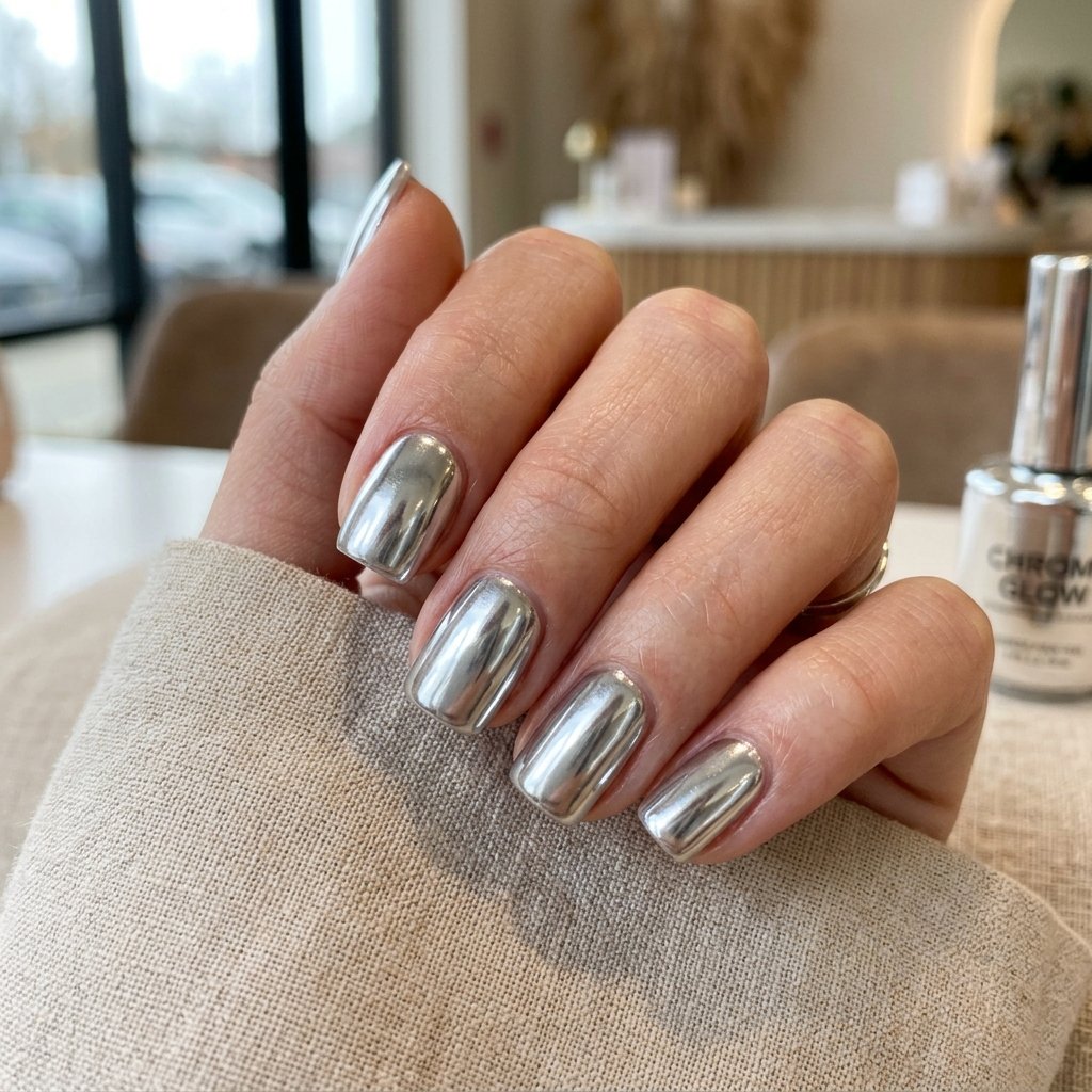 Silver Chrome Short Square Nails