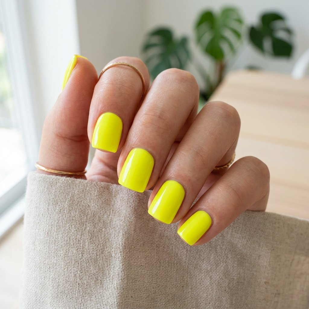 Neon Lemon Yellow Short Square Nails