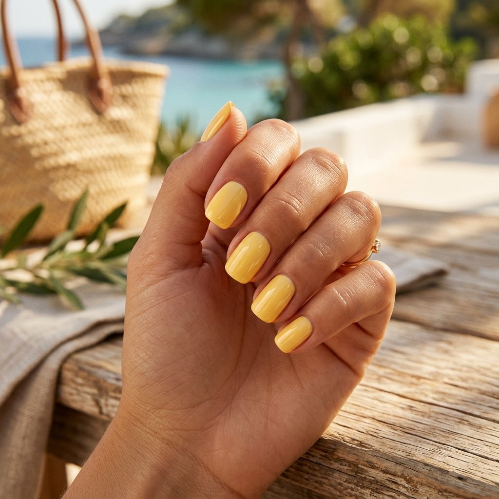 Glazed Butter Yellow Short Nails