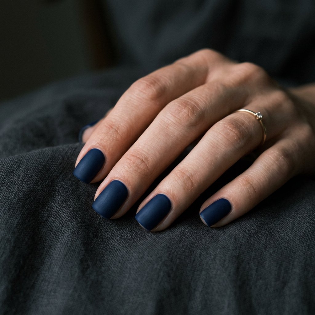 Deep Navy Matte Short Square Nails
