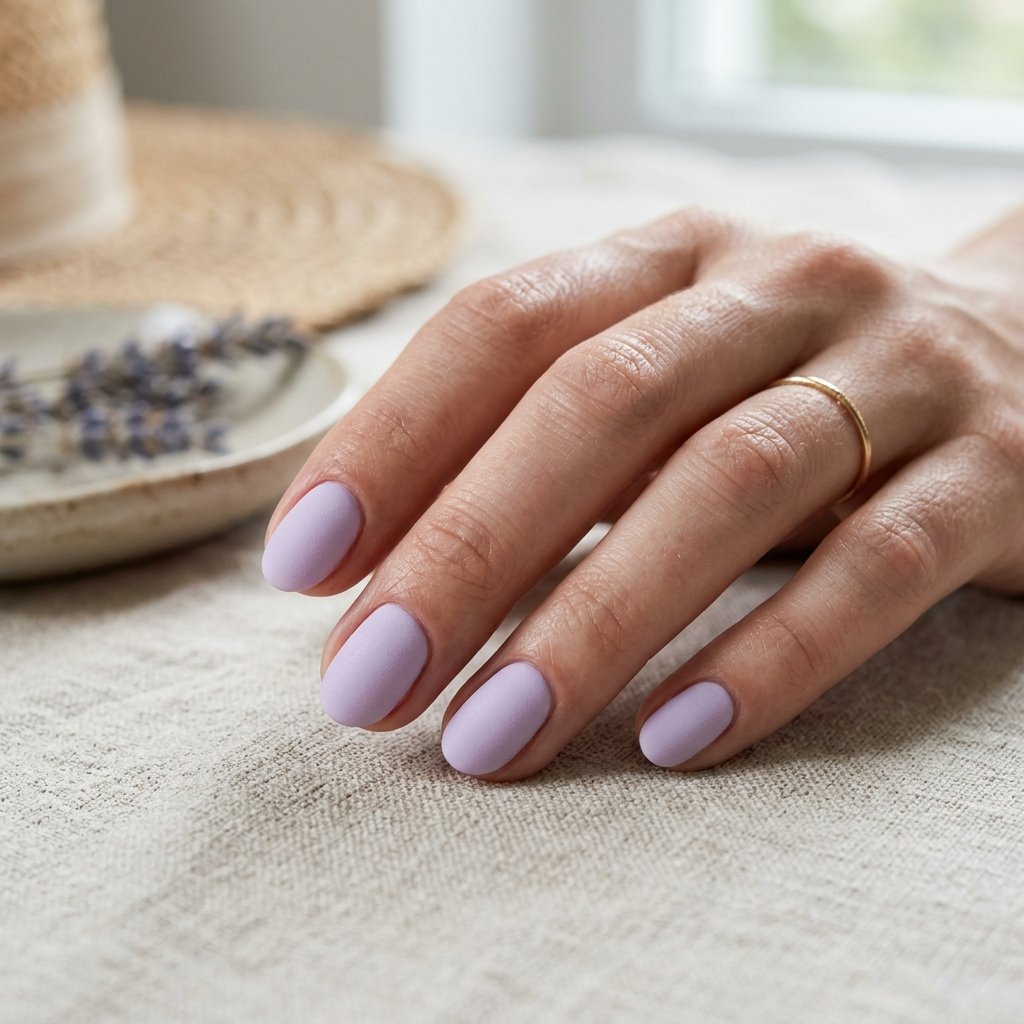 Soft Lavender Matte Short Oval Nails