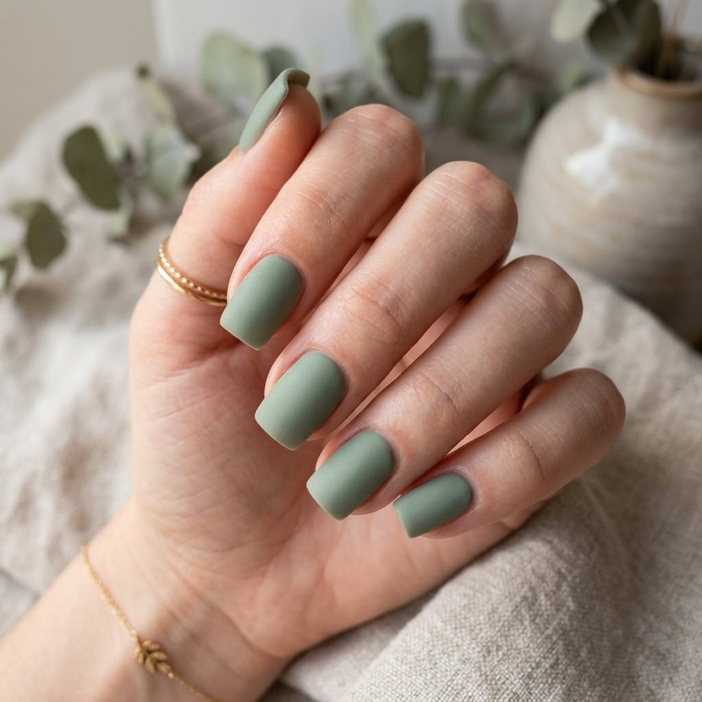 Sage Green Matte Short Acrylic Square Nails