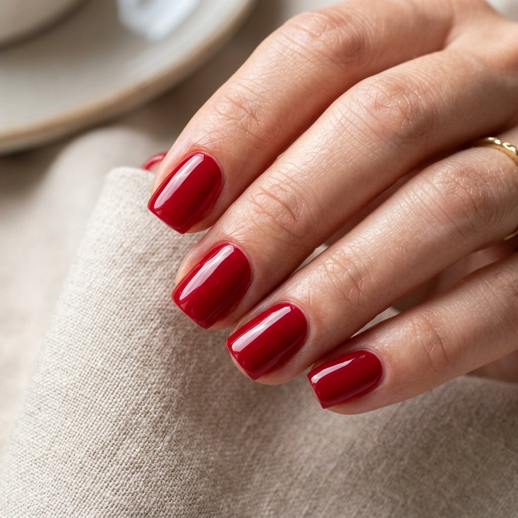 Classic Cherry Red Glossy Short Square Nails