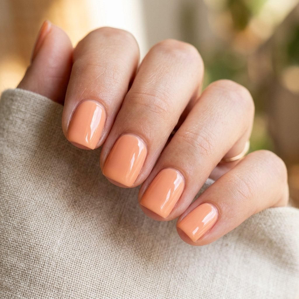 Glazed Peach Short Square Nails