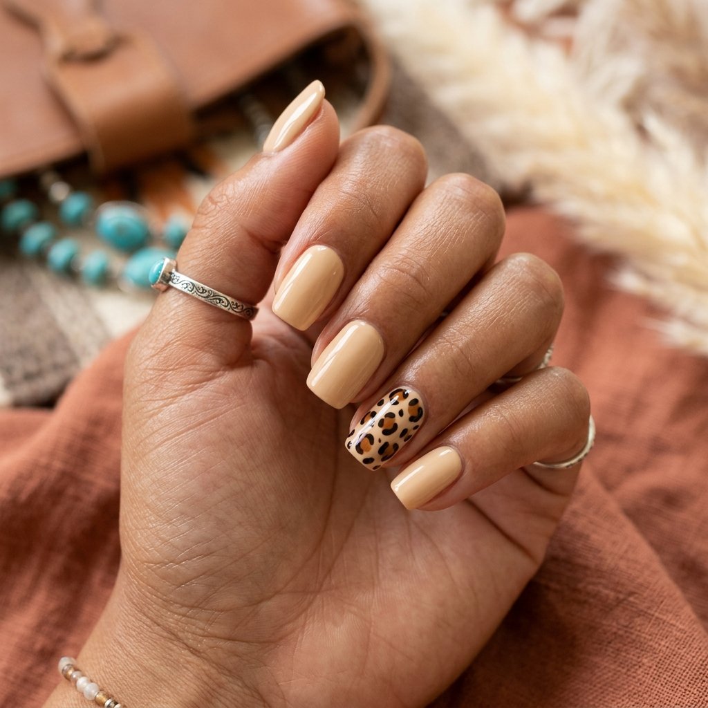Warm Brown and Cream Leopard Nails