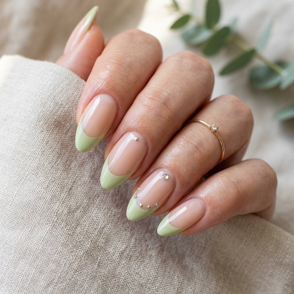 Pale Matcha French Nails