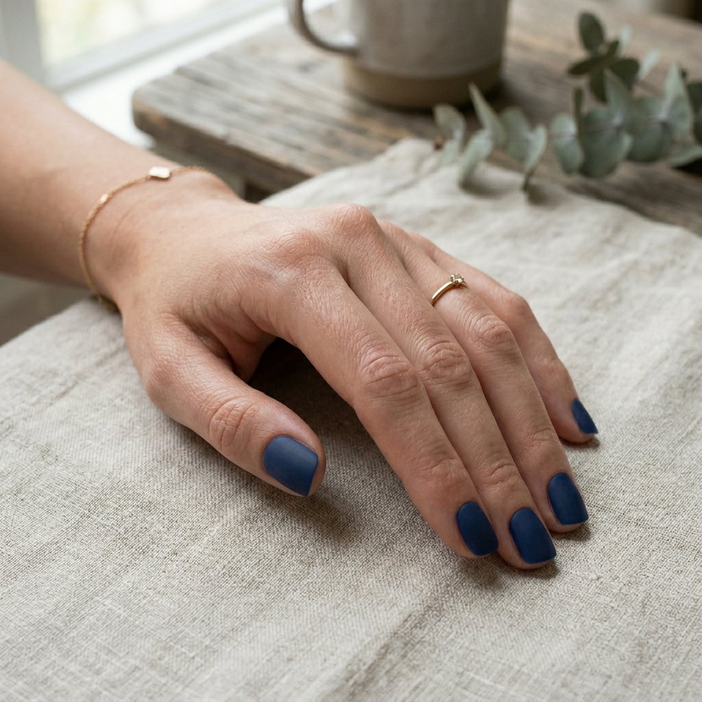 Deep Navy Matte Short Square Nails