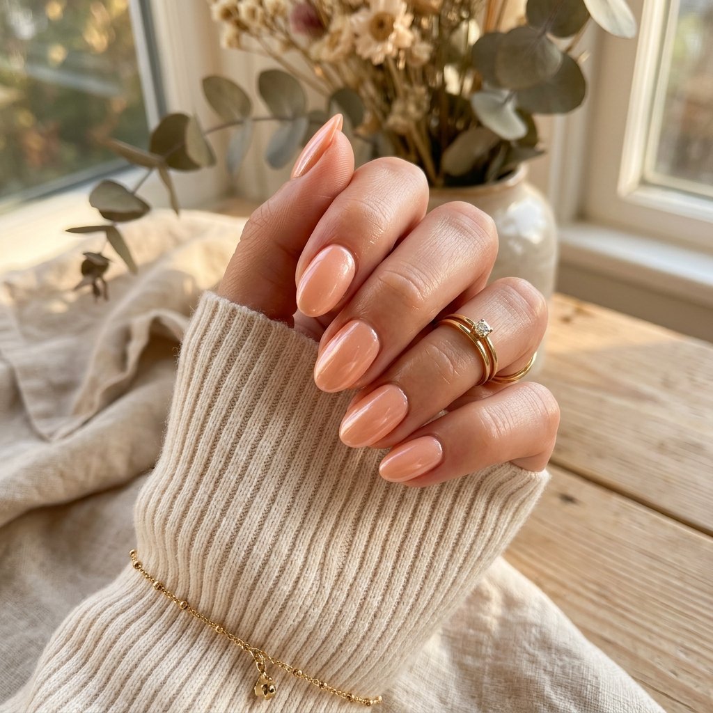 Glazed Peach Oval Nails