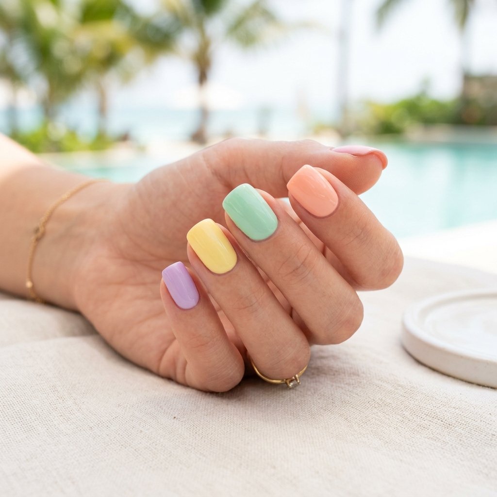 Pastel Rainbow Short Nails