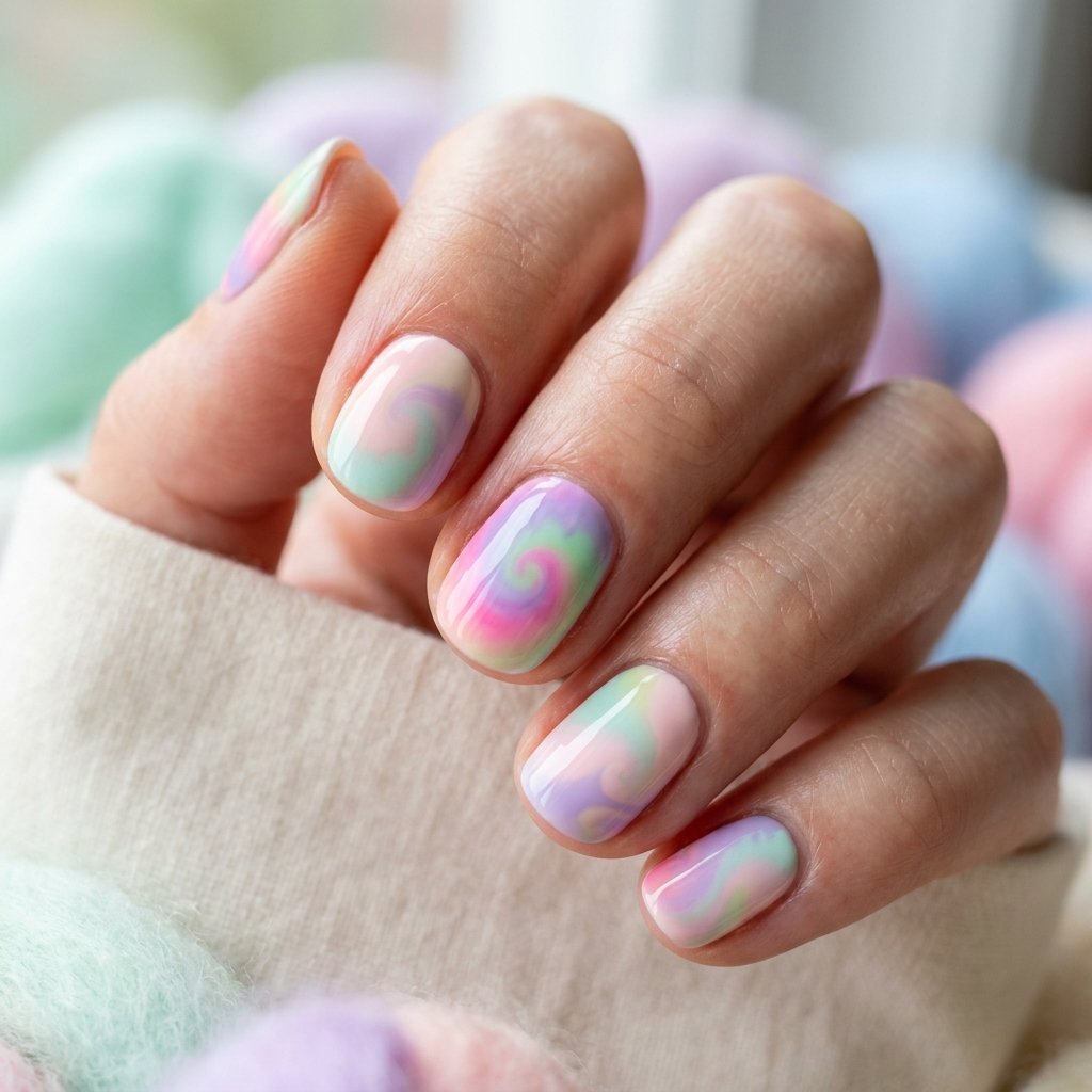 Pastel Tie-Dye Swirl Nails
