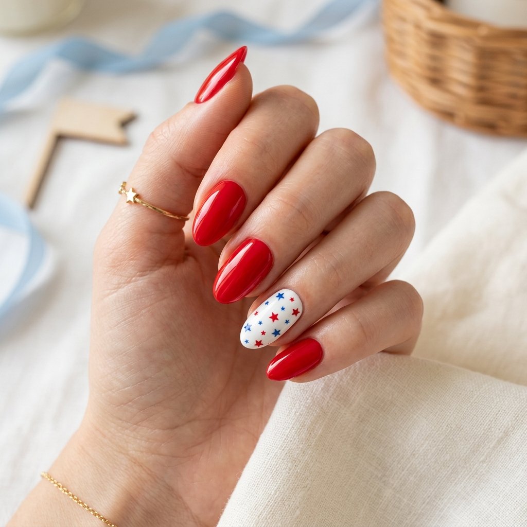 Tiny Stars on Red and White Nails