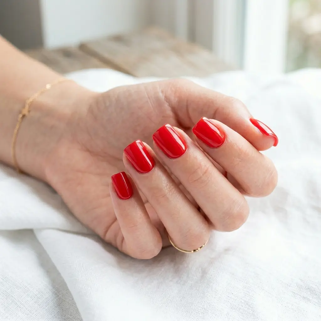 Vivid Red Short Square Nails