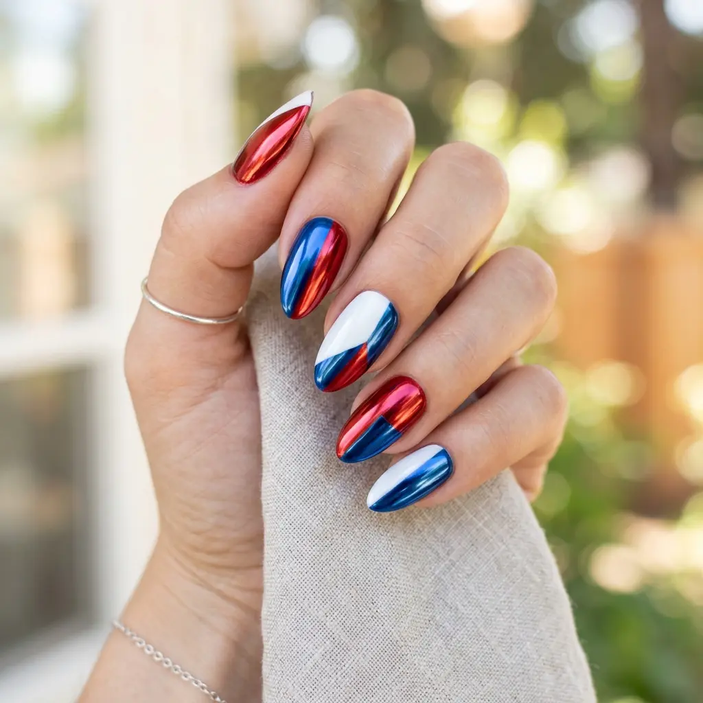 Bold Red White and Blue Chrome Color Block