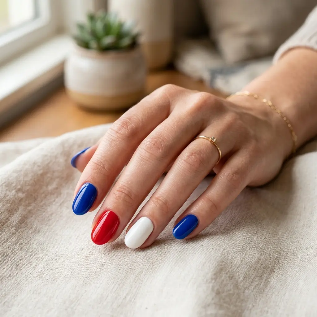 Classic Red White and Blue Color Block Nails