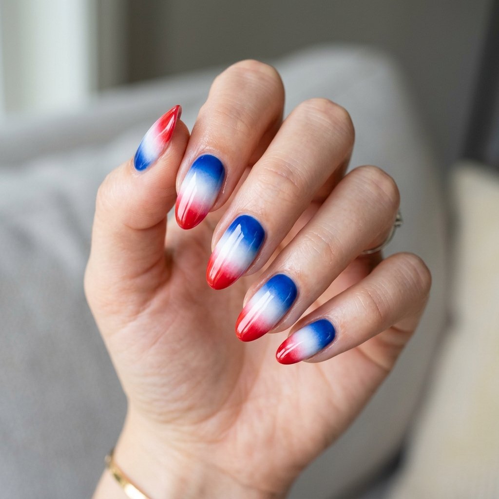 Red White and Blue Ombre Nails