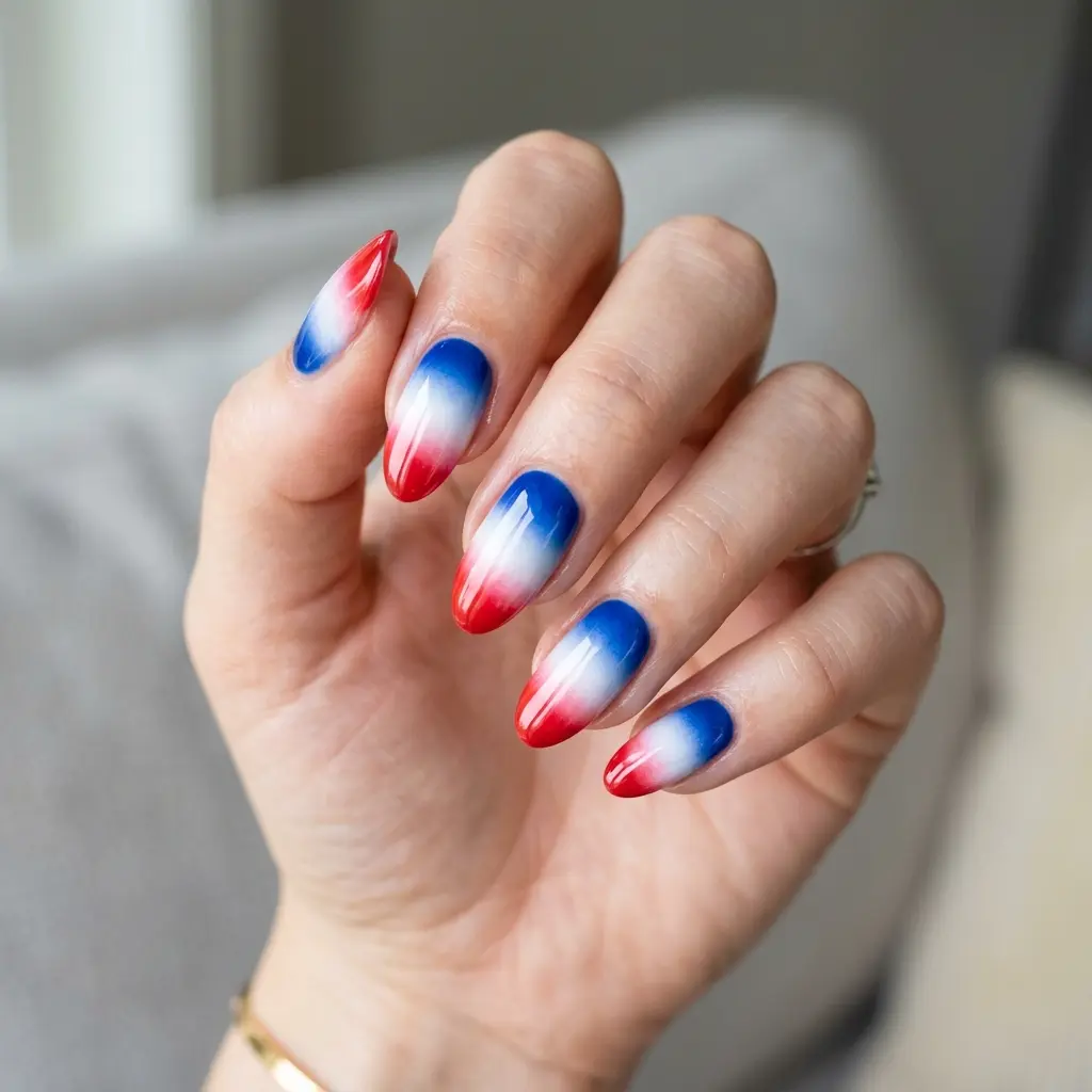 Red White and Blue Ombre Nails