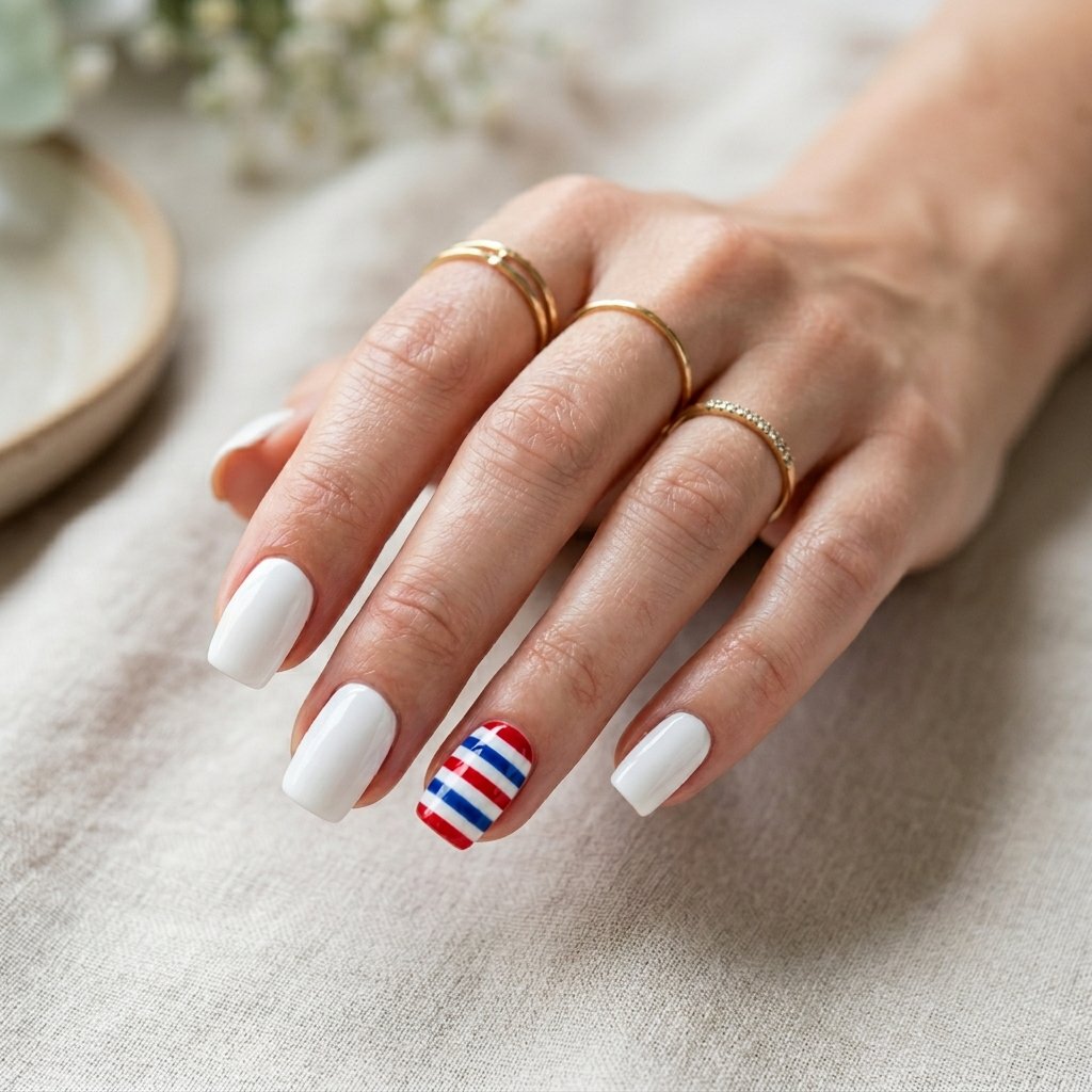 Red White and Blue Striped Accent Nails