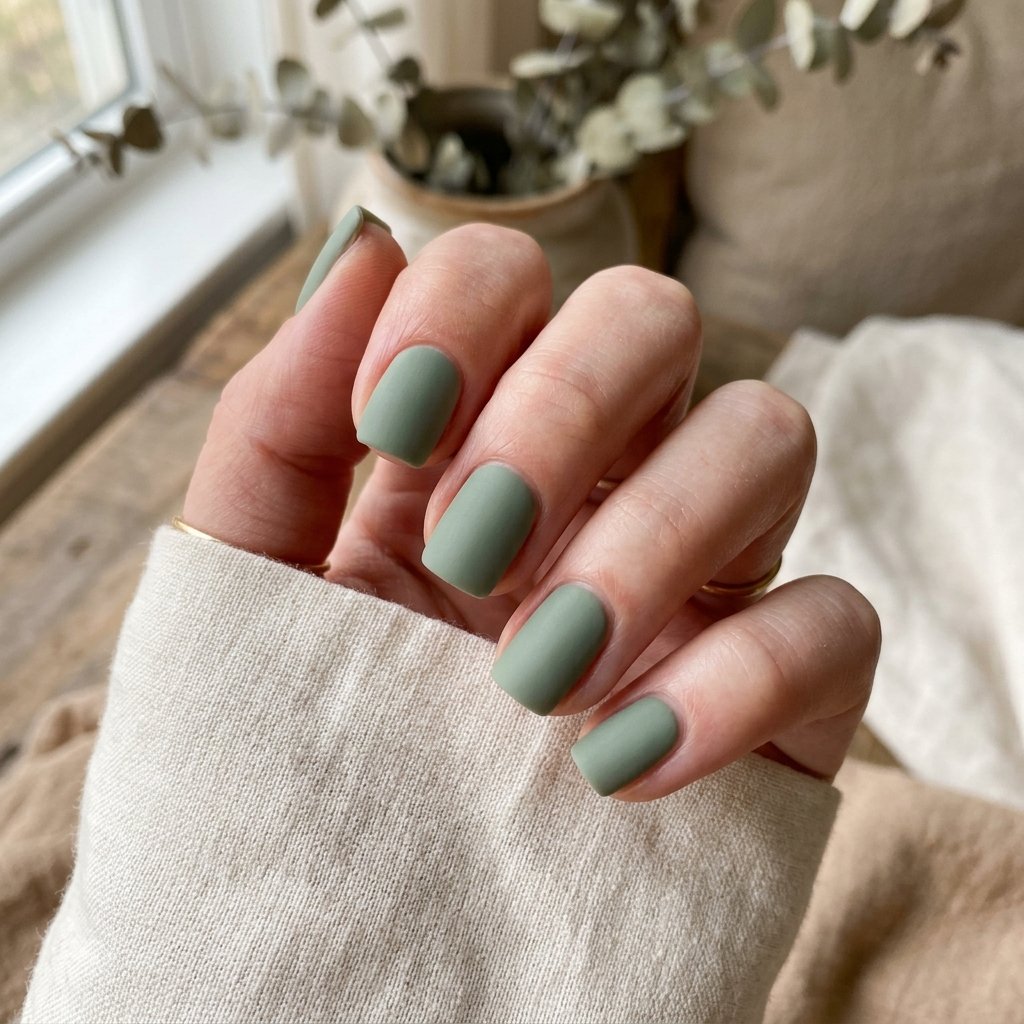 Sage Green Matte Short Square Nails