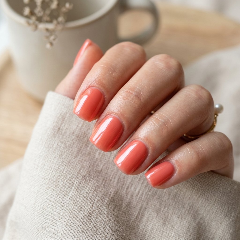 Glazed Coral Short Acrylic Square Nails