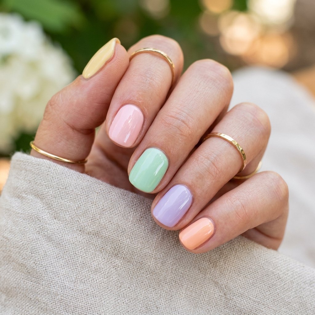 Pastel Rainbow Short Acrylic Nails