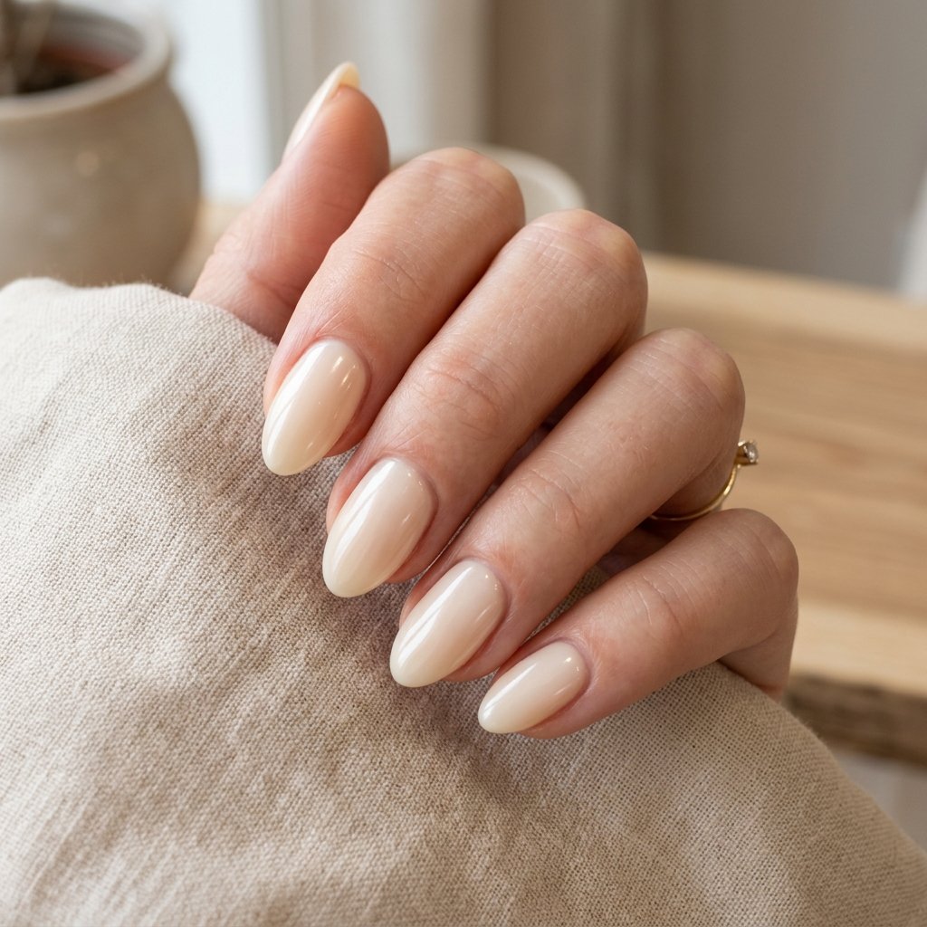 Glazed Ivory Short Almond Nails