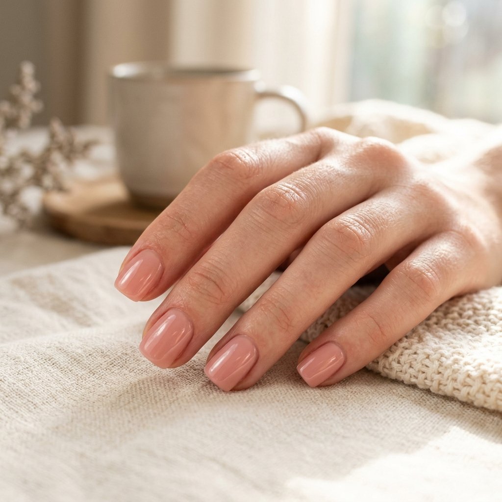 Warm Blush Glazed Short Square Nails