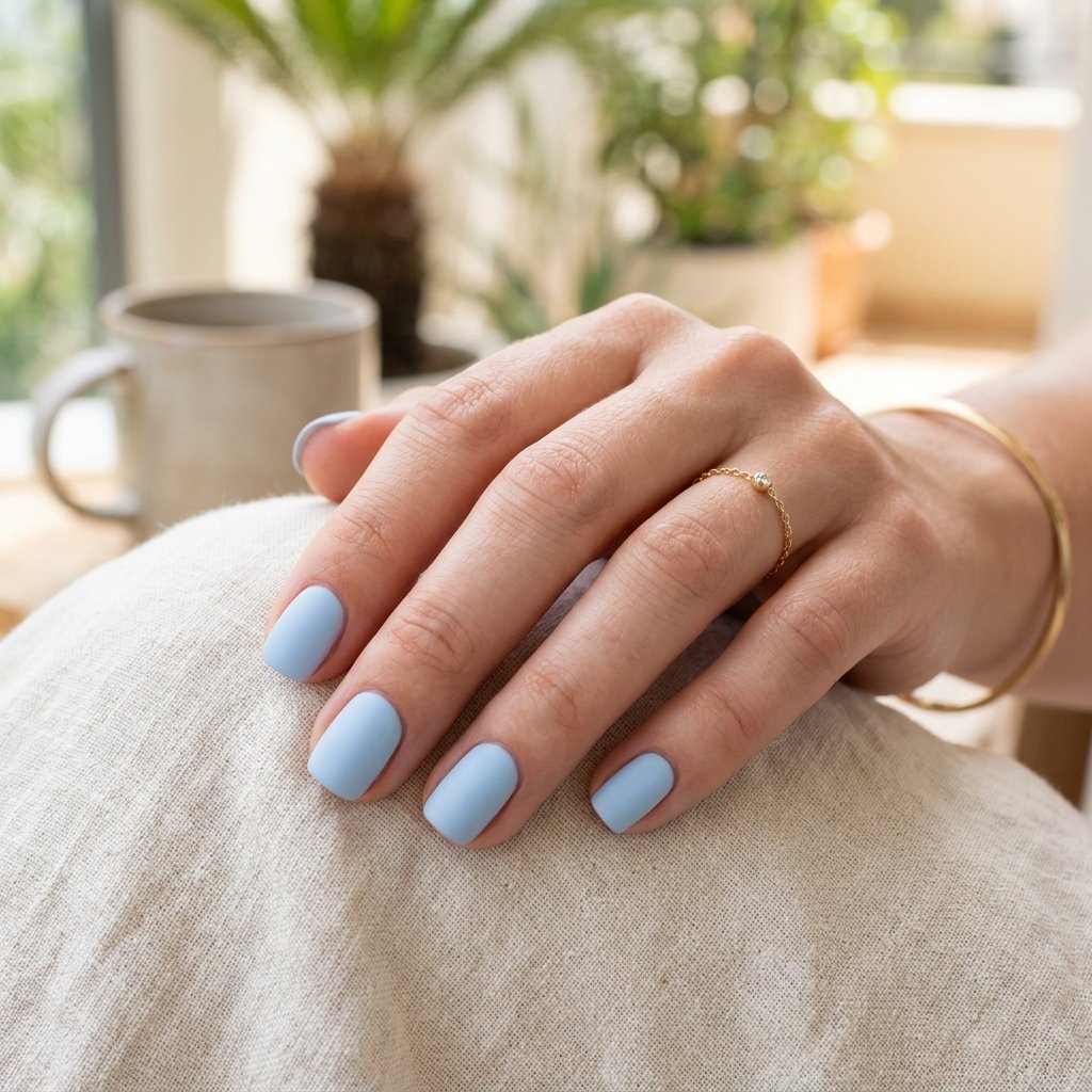 Baby Blue Matte Short Nails