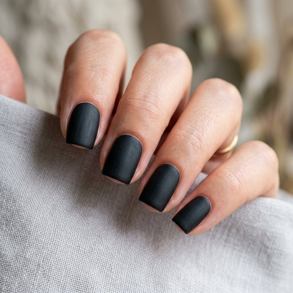 Black Matte Short Square Nails
