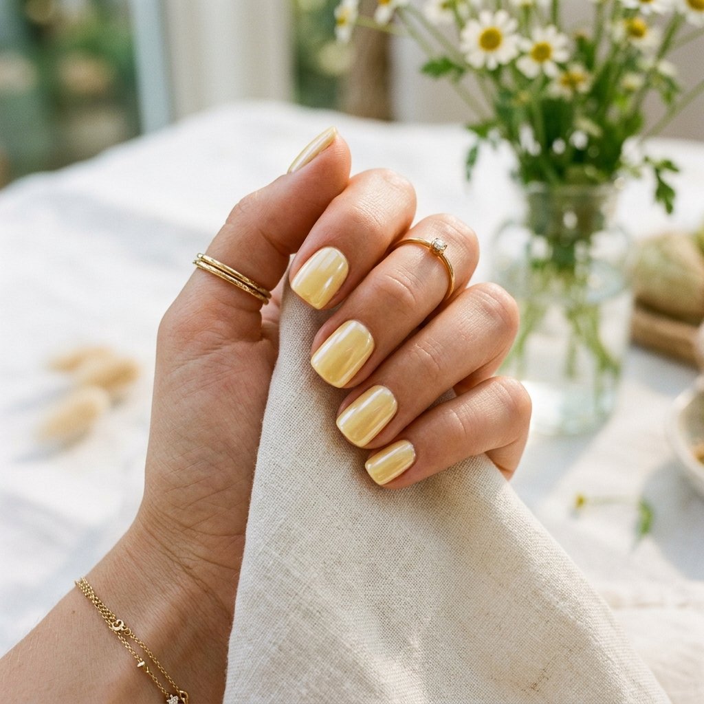 Butter Yellow Glazed Short Nails