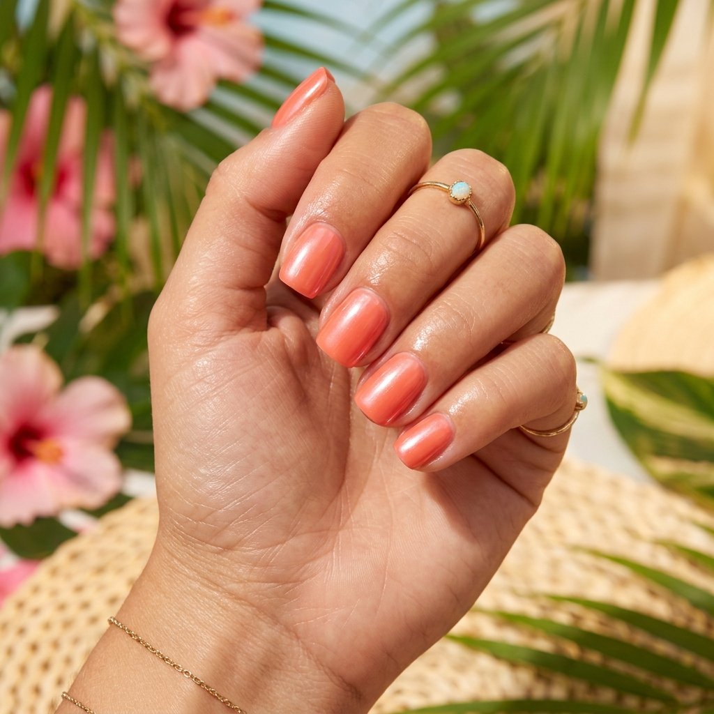 Glazed Coral Short Square Nails