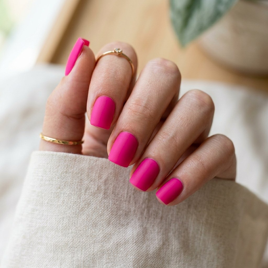 Hot Pink Ultra Matte Short Square Nails