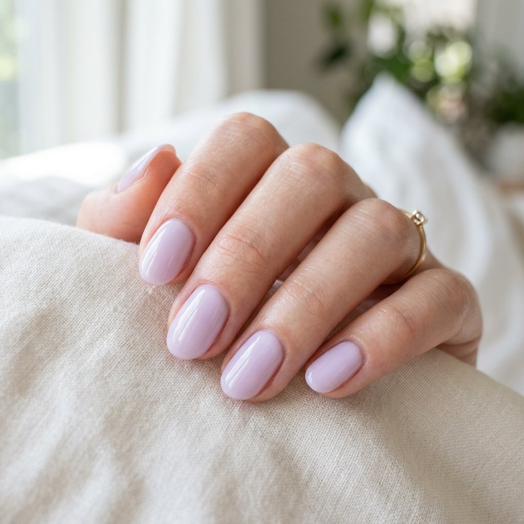 Milky Lavender Glazed Short Oval Nails