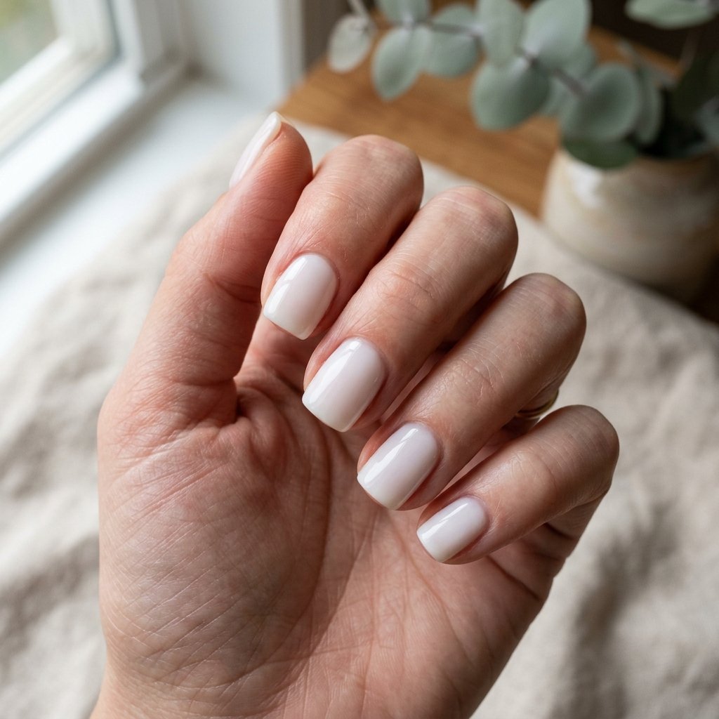 Milky White Short Square Nails