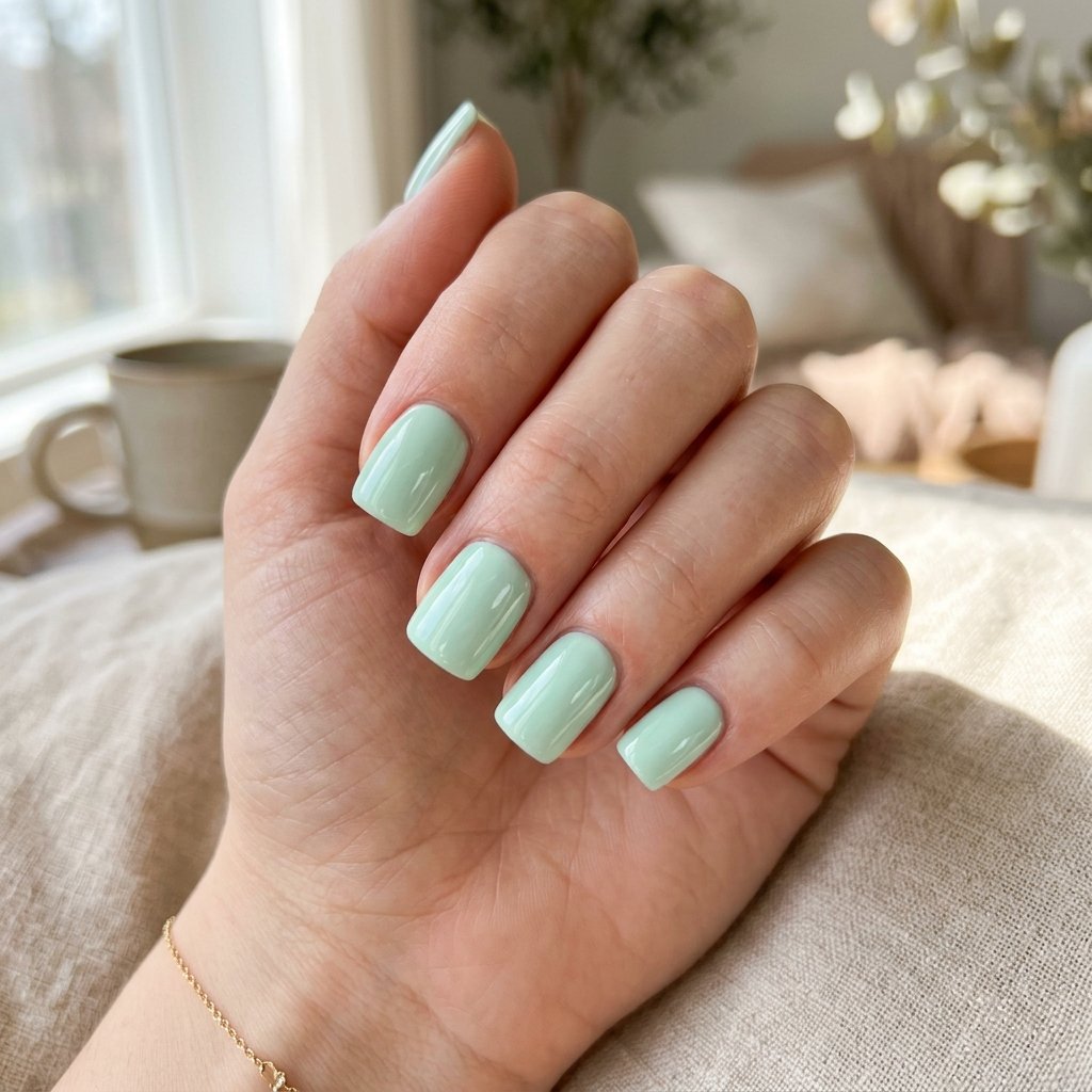 Glazed Mint Green Short Square Nails