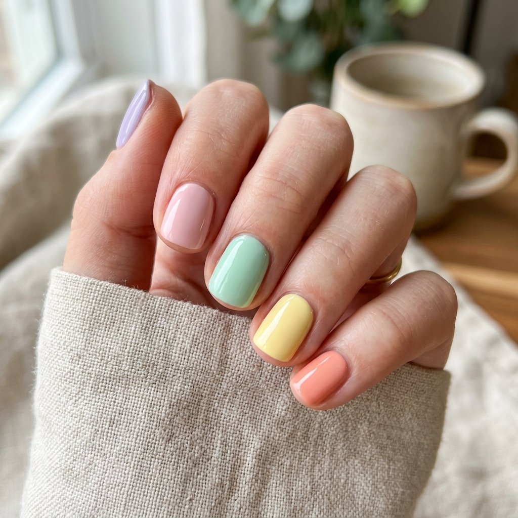 Pastel Rainbow Short Nails