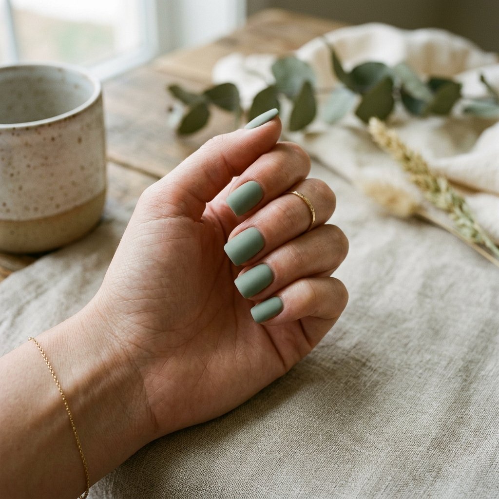 Sage Green Matte Short Square Nails