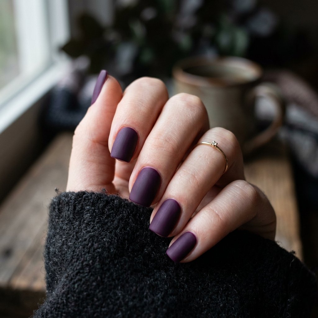 Deep Violet Matte Short Square Nails