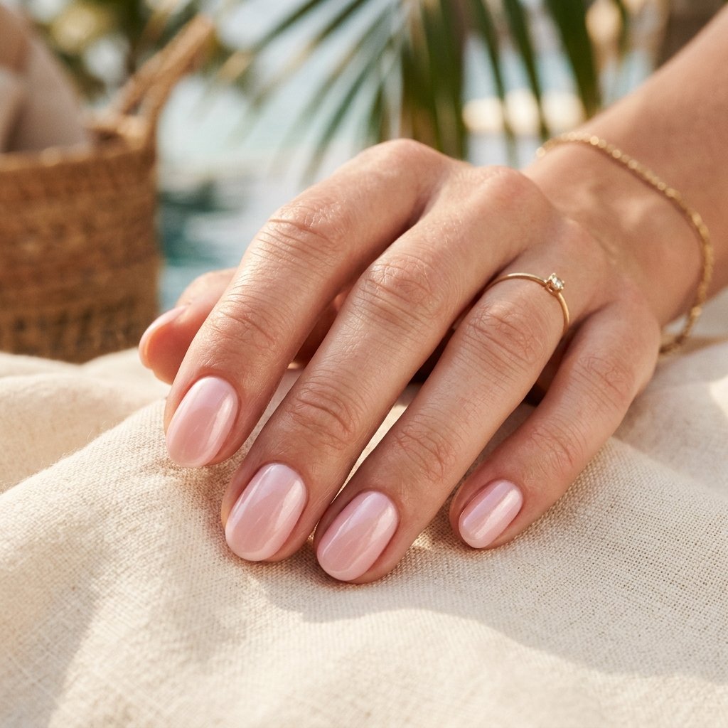 Glazed Blush Pink Short Oval Nails