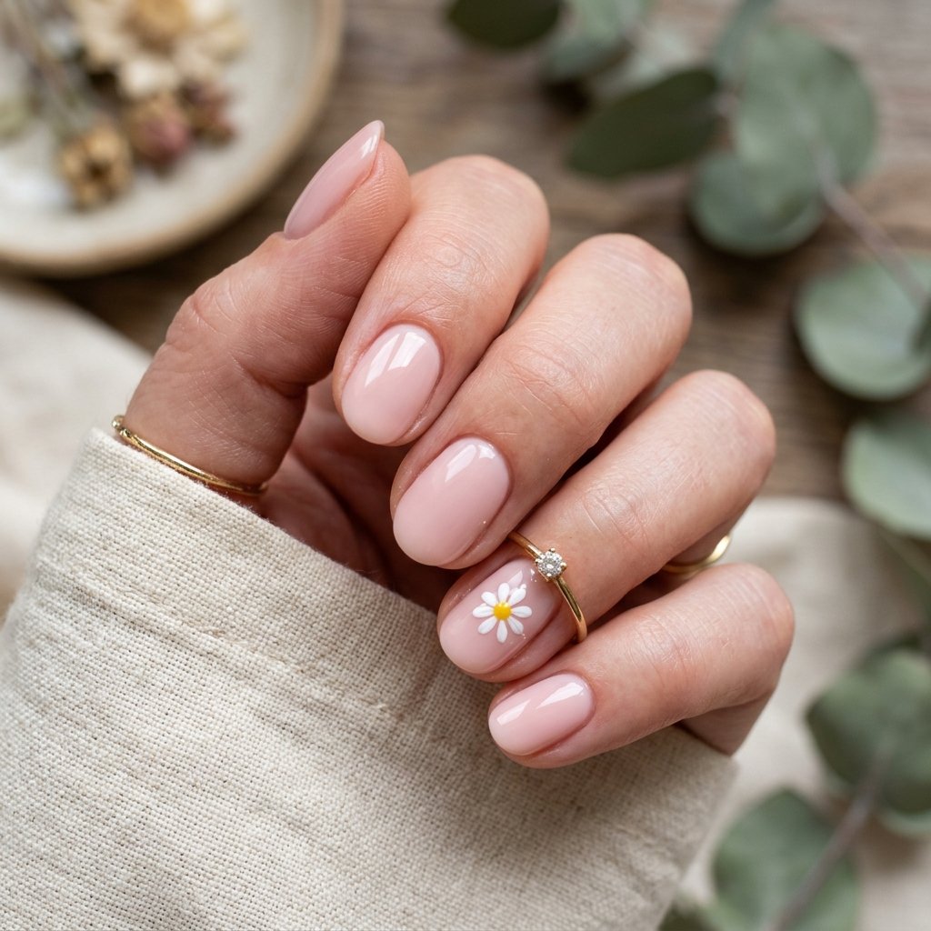 Soft Blush with a Tiny White Daisy