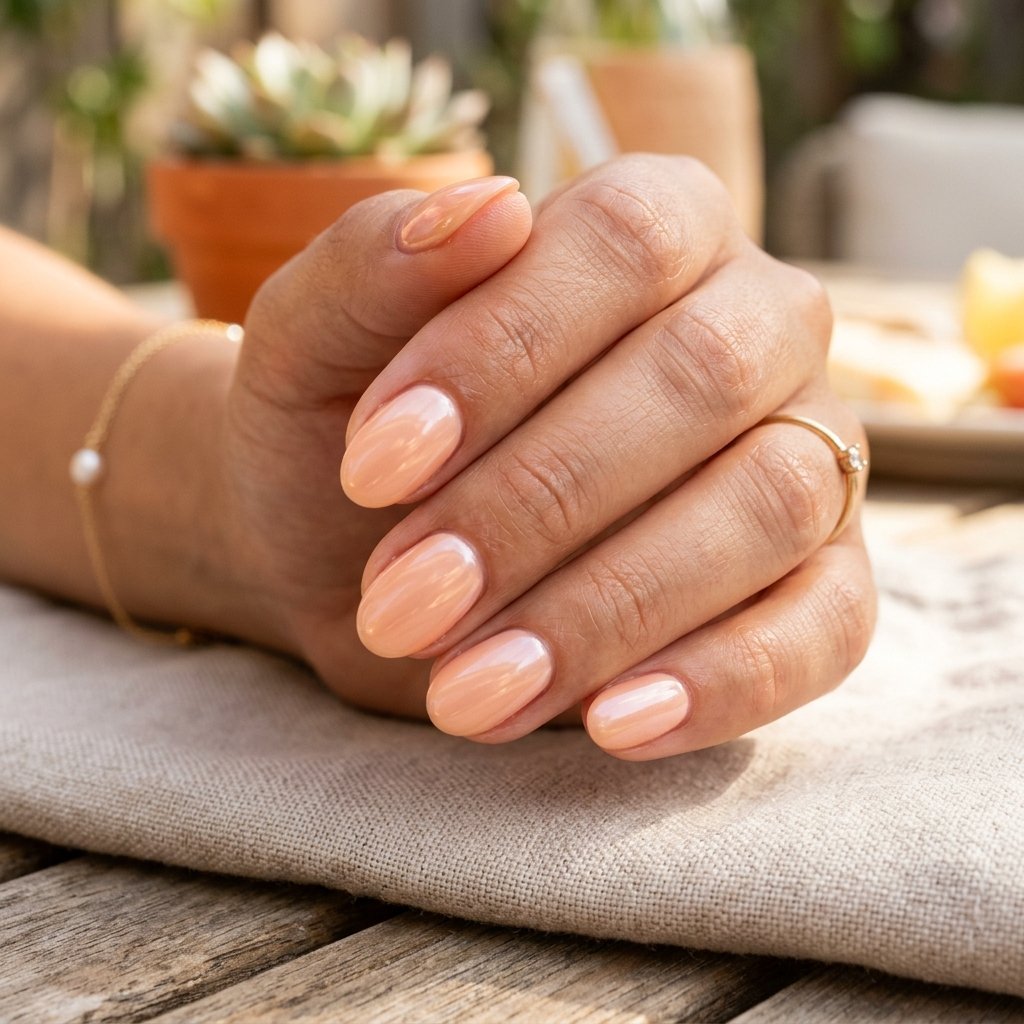 Glazed Peach Short Acrylic Oval Nails