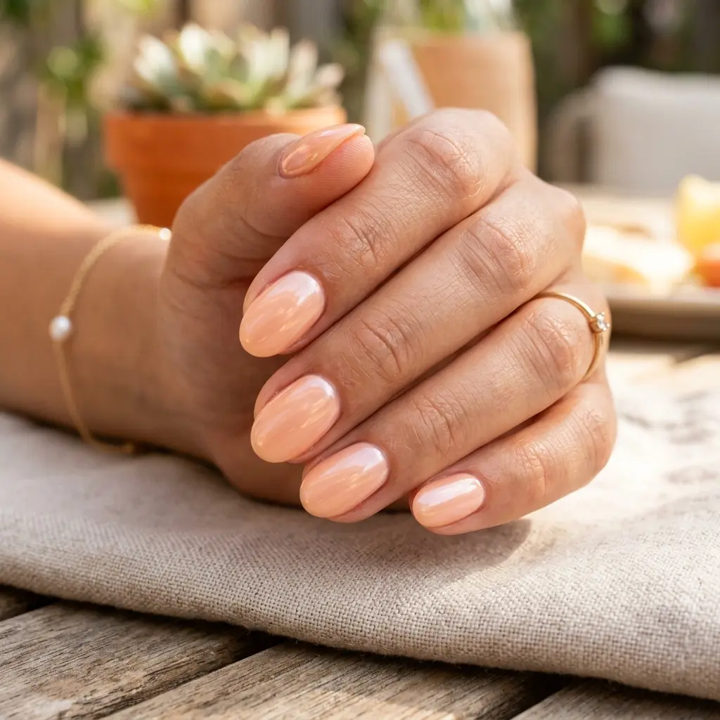 17 Short Nails Acrylic Ideas That Look Cute, Durable, and Stylish Upgrade Your Nail Game Today 2 Glazed Peach Short Acrylic Oval Nails
