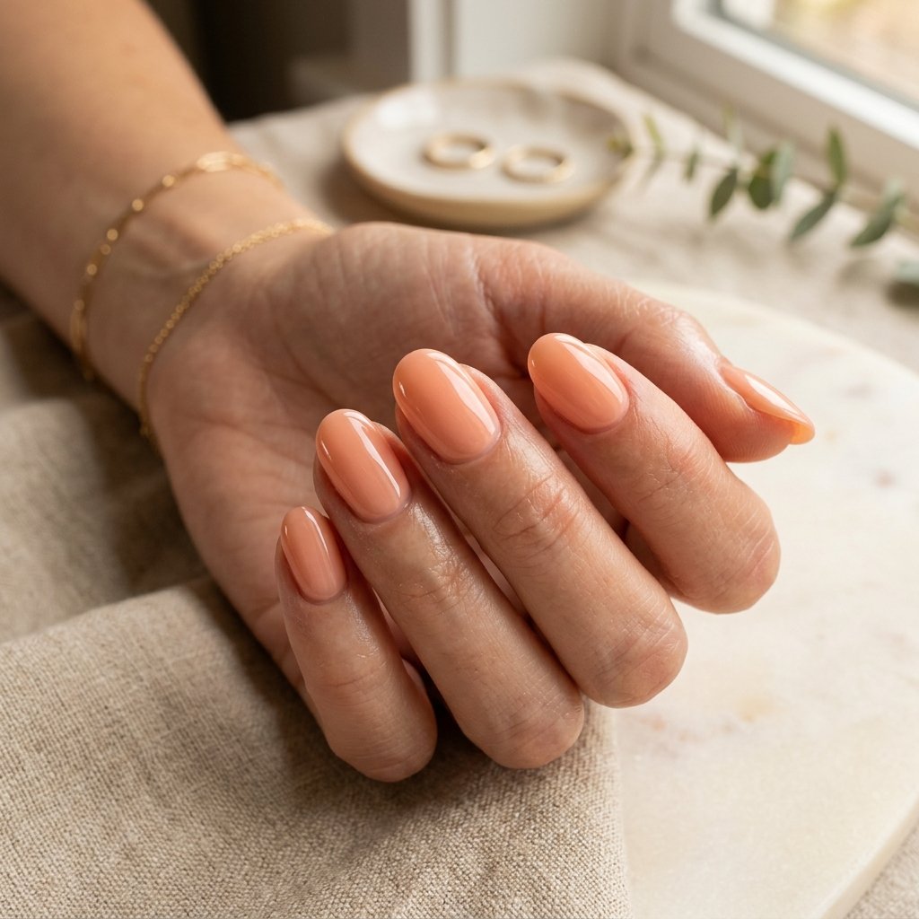 Glazed Peach Short Oval Nails
