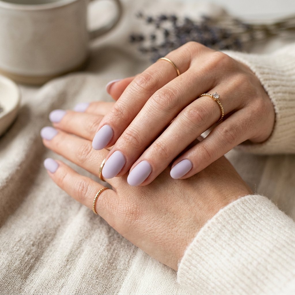 Soft Lavender Matte Short Acrylic Oval Nails
