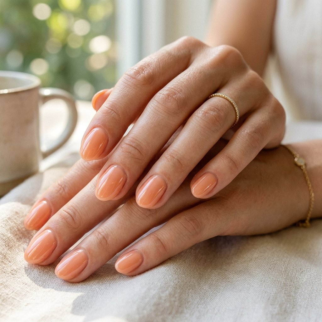 Glazed Peach Short Oval Nails