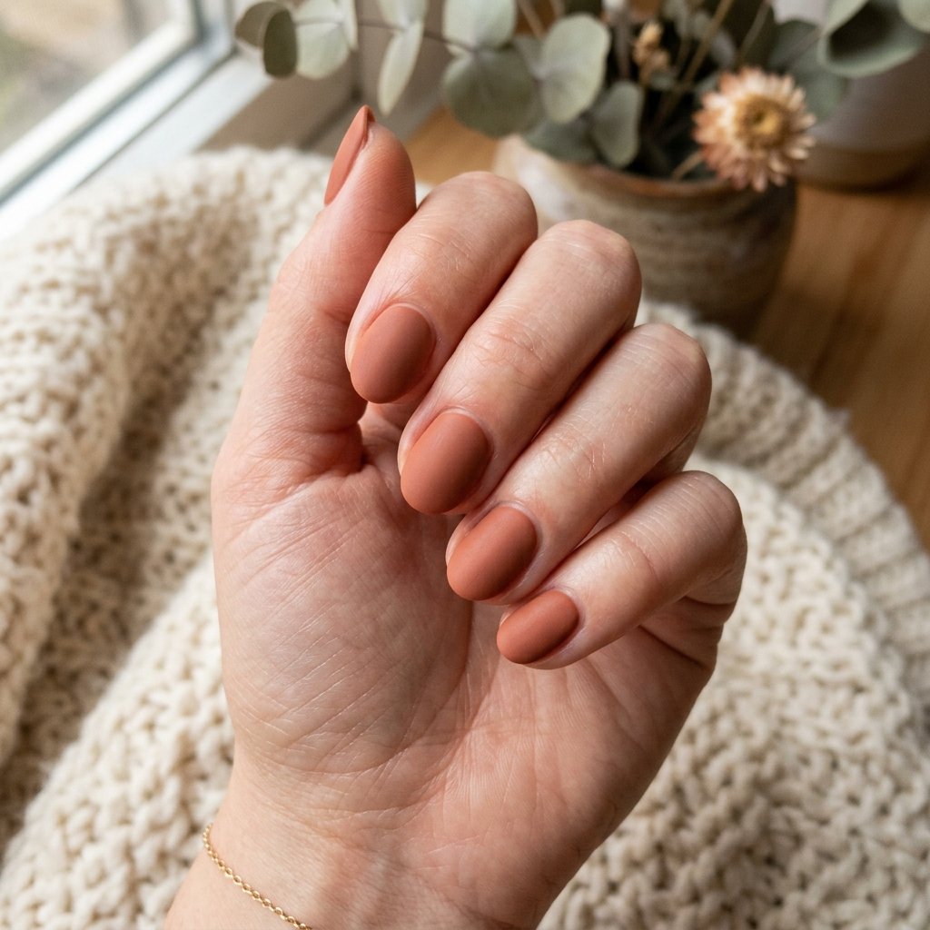 Warm Terracotta Matte Short Oval Nails