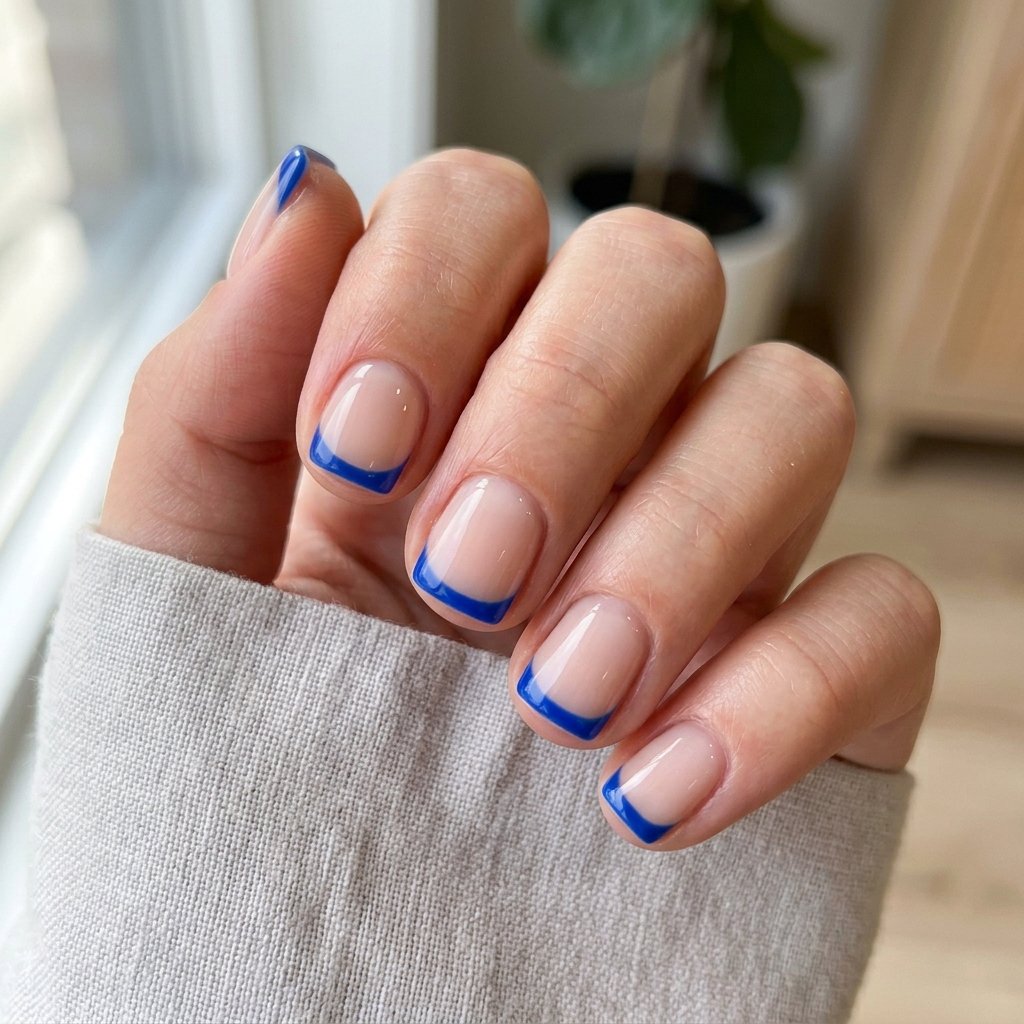 Cobalt Blue French Tips on Short Square Nails